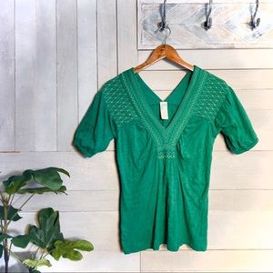 C. Keer Anthropologie Tribal Short Sleeve V-Neck Top